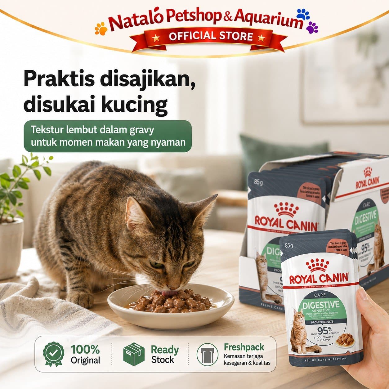 Royal Canin Digestive Care Pouch Wet Cat Food 1 BOX isi (12pcs X 85gr) - Makanan Basah Saset Kucing untuk Pencernaan - gambar 5