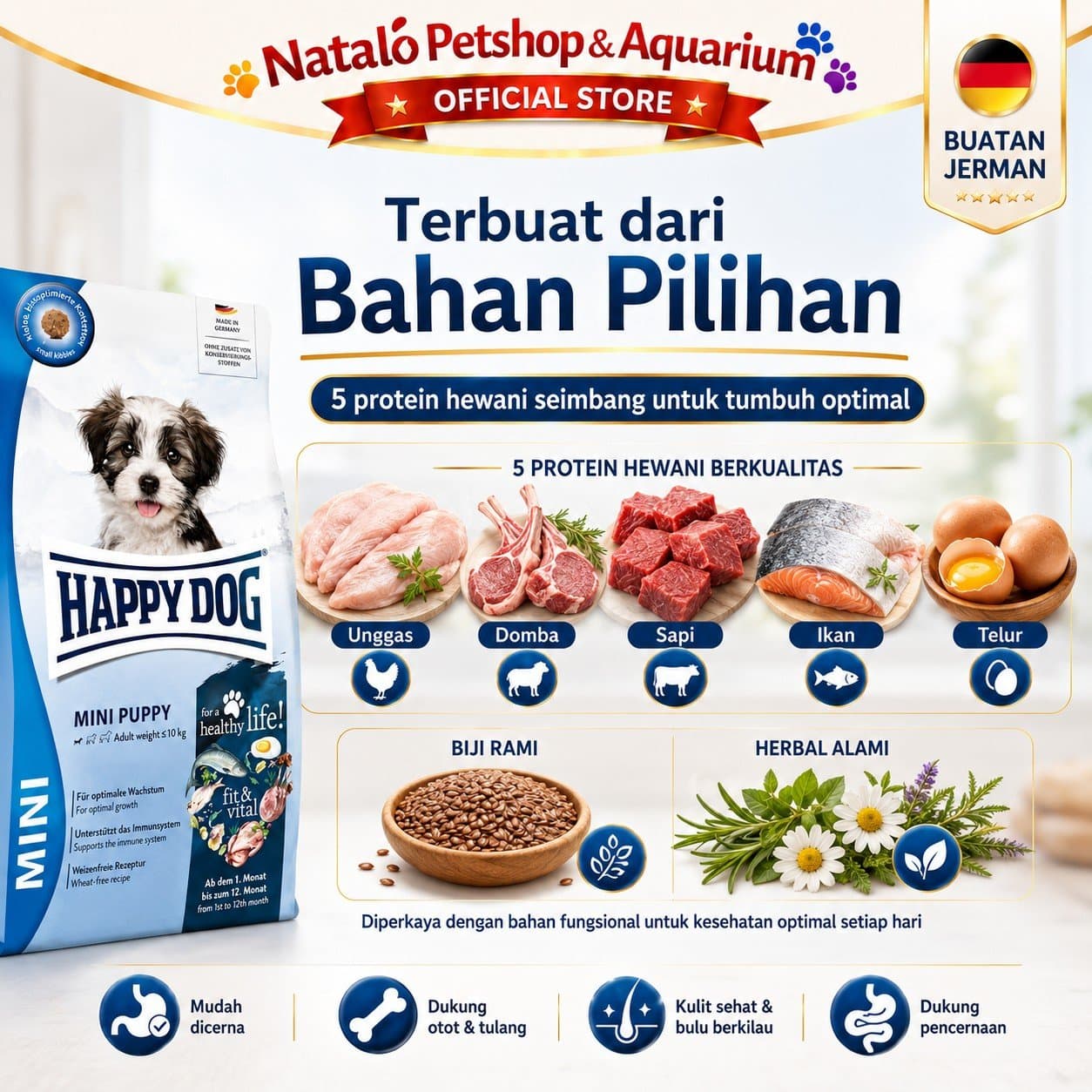 Happy Dog Mini Puppy Fit & Vital 800GR Small Breed Dog Food - Makanan Anak Anjing Ras Kecil Mini Super Premium 800 GR - gambar 4