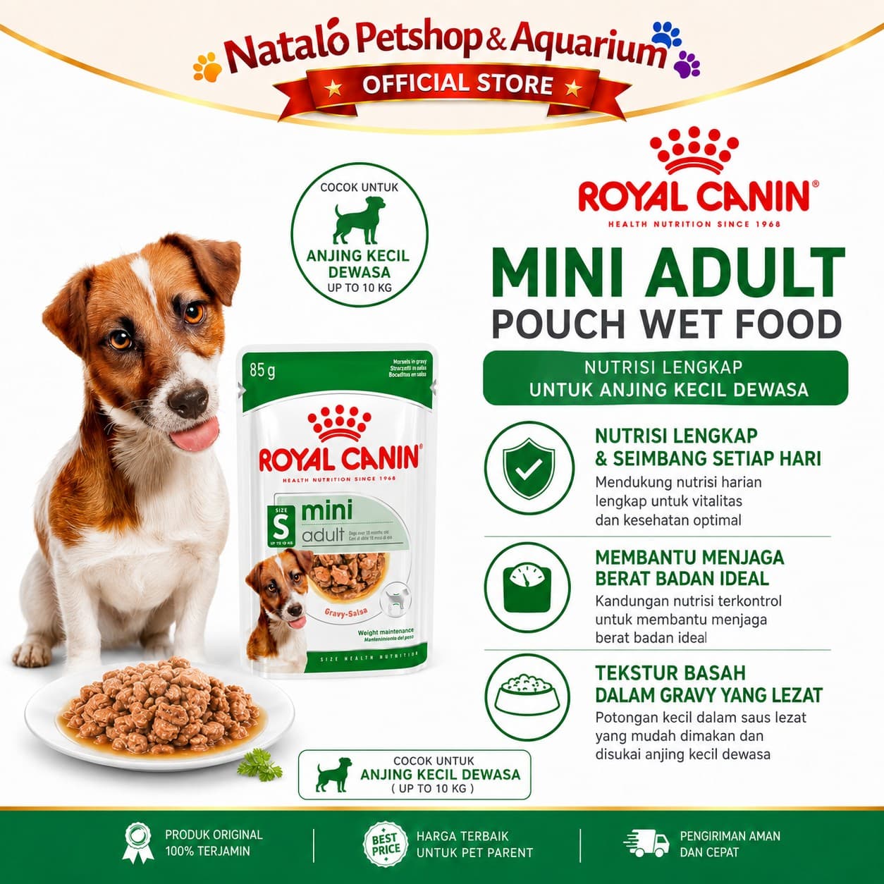Royal Canin Mini Adult Pouch Dog Wet Food 1 BOX isi (12pcs X 85gr) - Makanan Basah Saset Anjing Dewasa - gambar 2