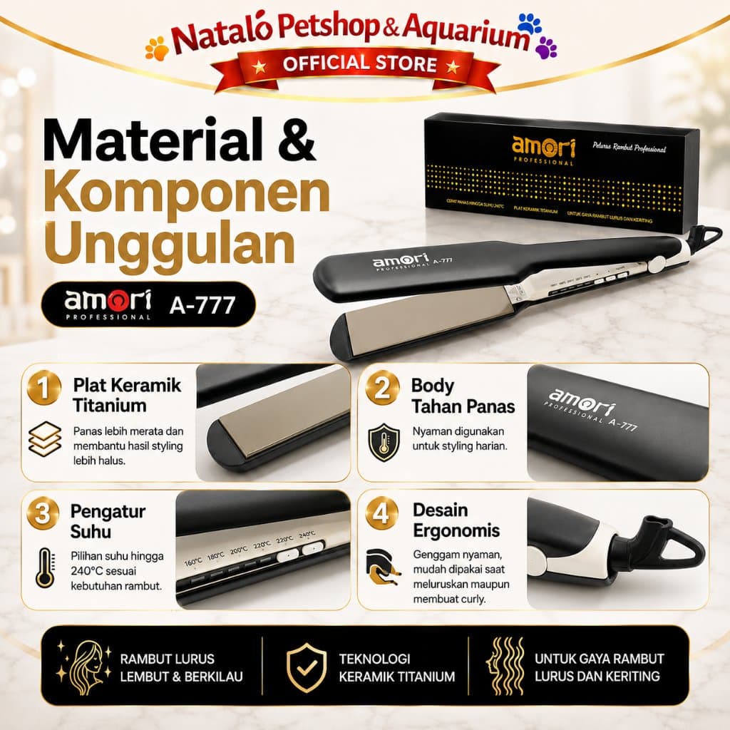 AMORI A-777/A 777 - Catokan Rambut Plat Lebar / Pelurus Rambut Professional Curly Straightener - gambar 4