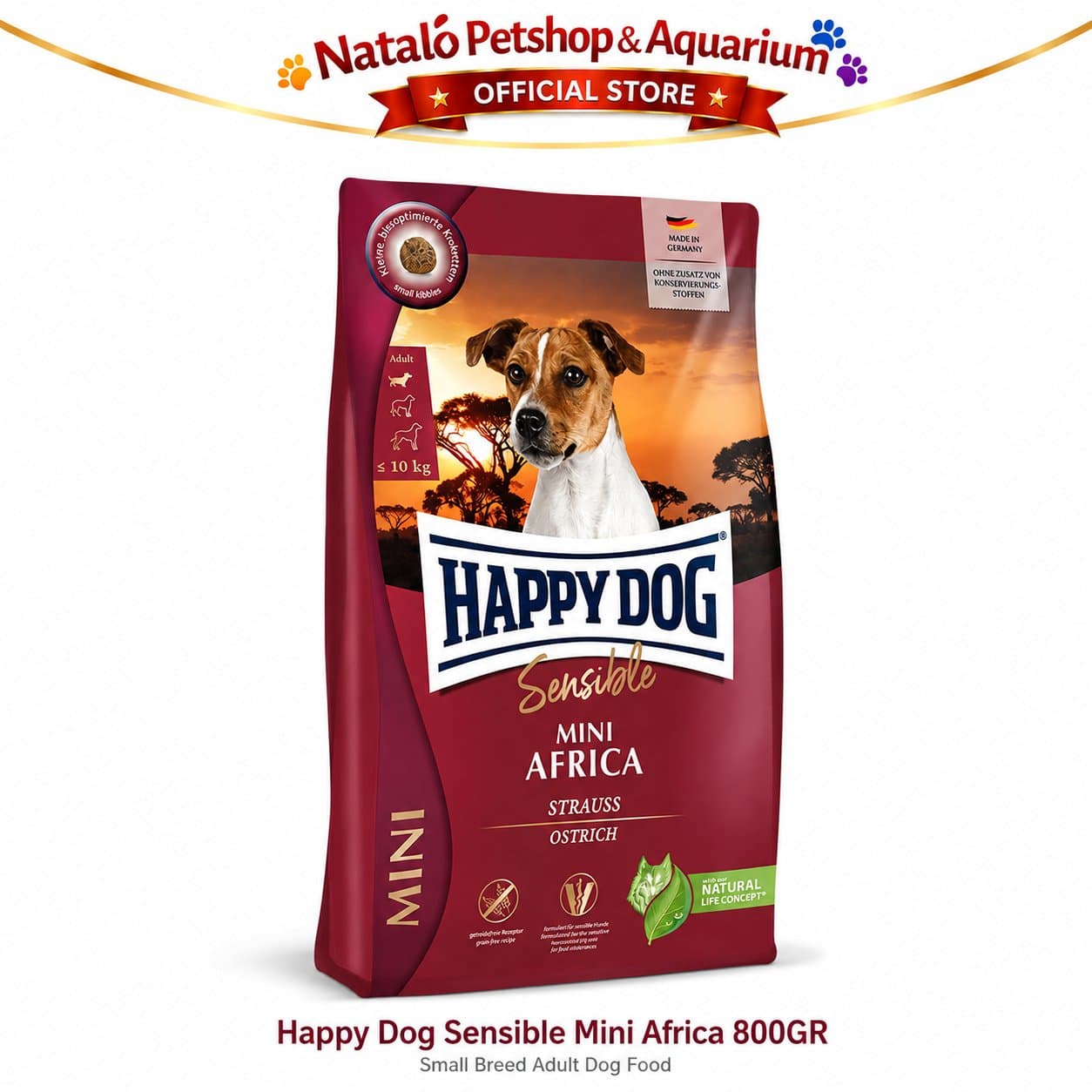 Happy Dog Sensible Mini Africa Small Breed Adult Dog Food Grain Free / Single Protein Ostrich 4KG - Makanan Anjing Dewasa Ras Kecil Super Premium 4 KG - gambar 6