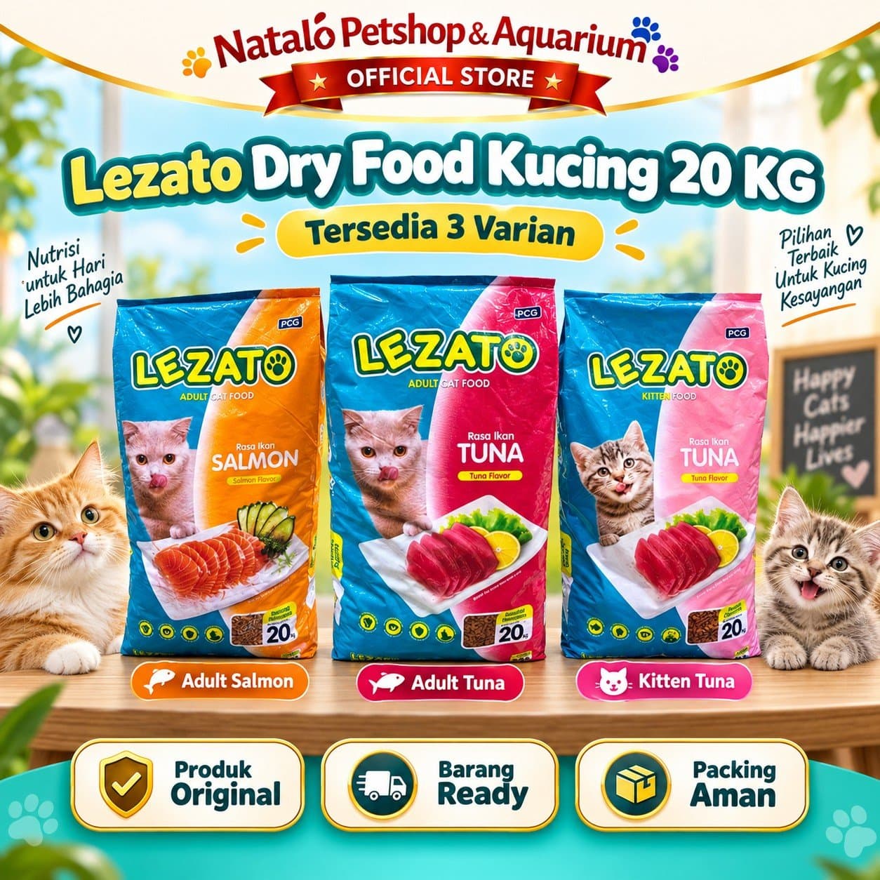 Lezato Adult Dry Cat Food Tuna / Salmon 20KG - Makanan Kering Kucing Dewasa Ekonomis 20 KG - gambar 1