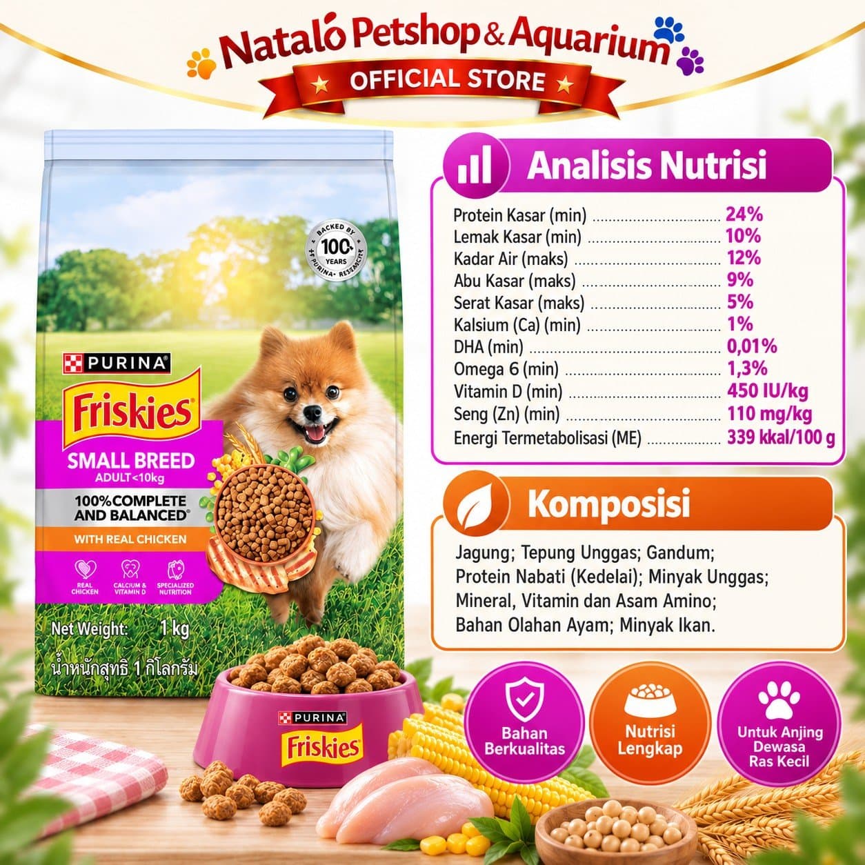 Friskies Small Breed Adult Dry Dog Food 1KG - Makanan Kering Anjing Dewasa Ras Mini 1 KG - gambar 4