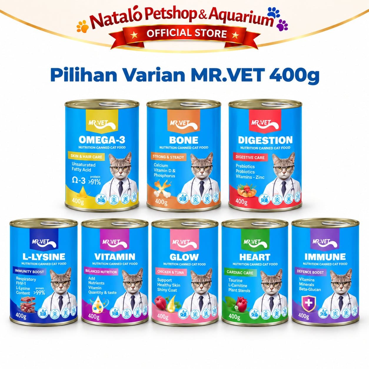 Mr. Vet Cat Can All Life Stages Functional Wet Food 400GR - Makanan Basah Kaleng Kucing Mr.Vet Semua Tahap Usia Fungsional Kesehatan 400 GR - gambar 6