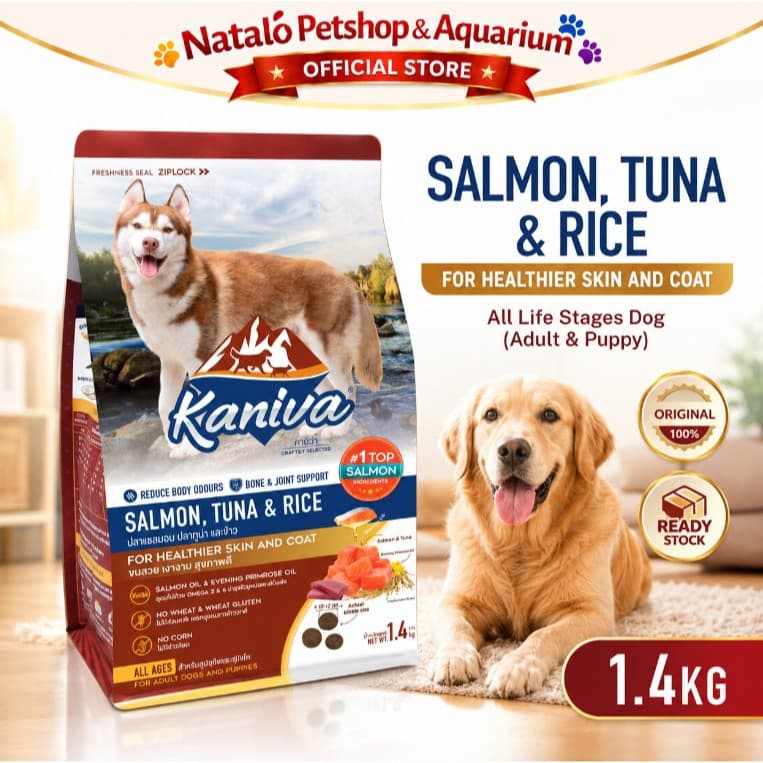 Kaniva Dog Salmon Tuna & Rice 1.4KG Dry Food - Skin Coat All Life Stages - Premium Makanan Anjing Kering - Segala Usia Anak Dewasa Medium Large Breed Puppy Adult 1.4 KG
