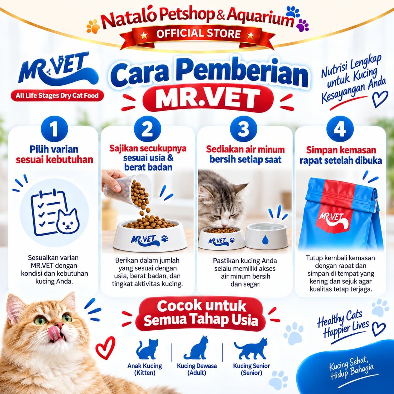 Mr. Vet T1 Digestion / T2 Hair & Skin / T3 Urinary / T4 Cat Indoor Care 1KG Functional All Life Stages Dry Cat Food - Makanan Kucing Mr.Vet Semua Tahap Usia Fungsional 1 KG - gambar 3