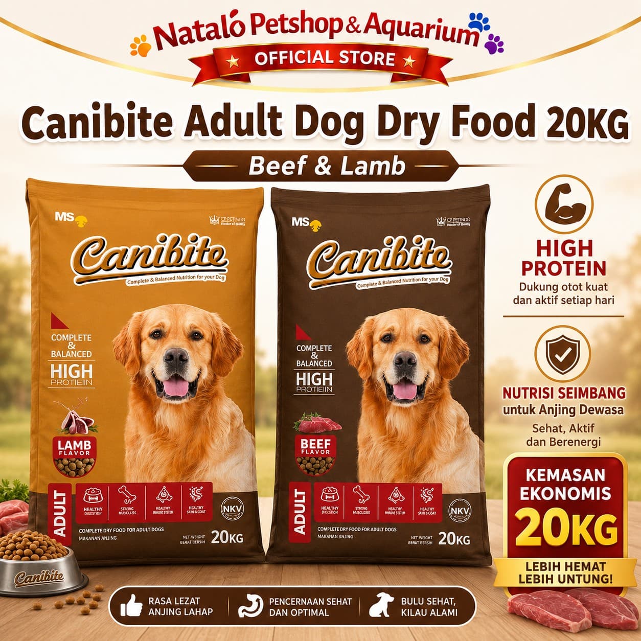 Canibite Adult Dry Dog Food Beef / Lamb 20KG - Makanan Kering Anjing Dewasa 20 KG
