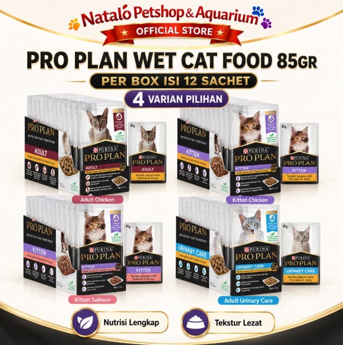 Pro Plan Pouch per BOX isi 12 pcs Saset x 85gr Wet Cat Food Sachet Makanan Basah - gambar 1