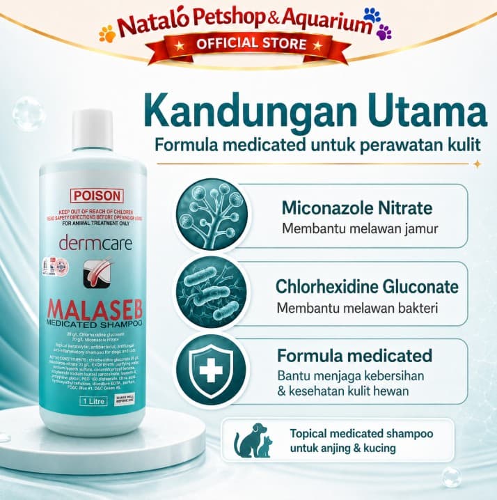 Malaseb 1LT / 1000ML / Shampoo Jamur Kucing Anjing poison mirip sebazole 1 Liter 1000 ML Sampo Scabies Ketombe Kerak Cat Dog - gambar 4