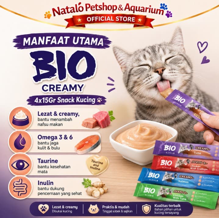 Bio Creamy per box isi 12 pcs stick 4x15Gr Cat Kitten Liquid Snack Baim Wong Jajanan Kucing - gambar 3