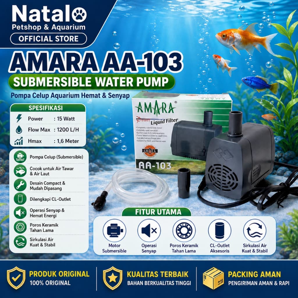 AMARA AA-103 Submersible Water Pump - Mesin Pompa Filter Aquarium Kolam Hidroponik AA 103 - gambar 1