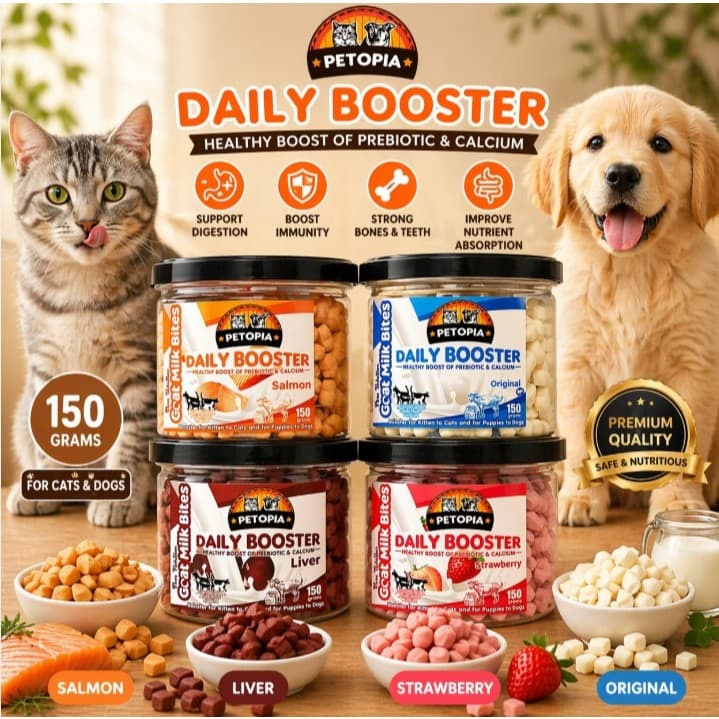 PETOPIA DAILY BOOSTER 150TABS Calcium Probiotic Cat Dog Anjing Kucing Supplement Vitamin Snack Cemilan Kitten Puppy - gambar 1