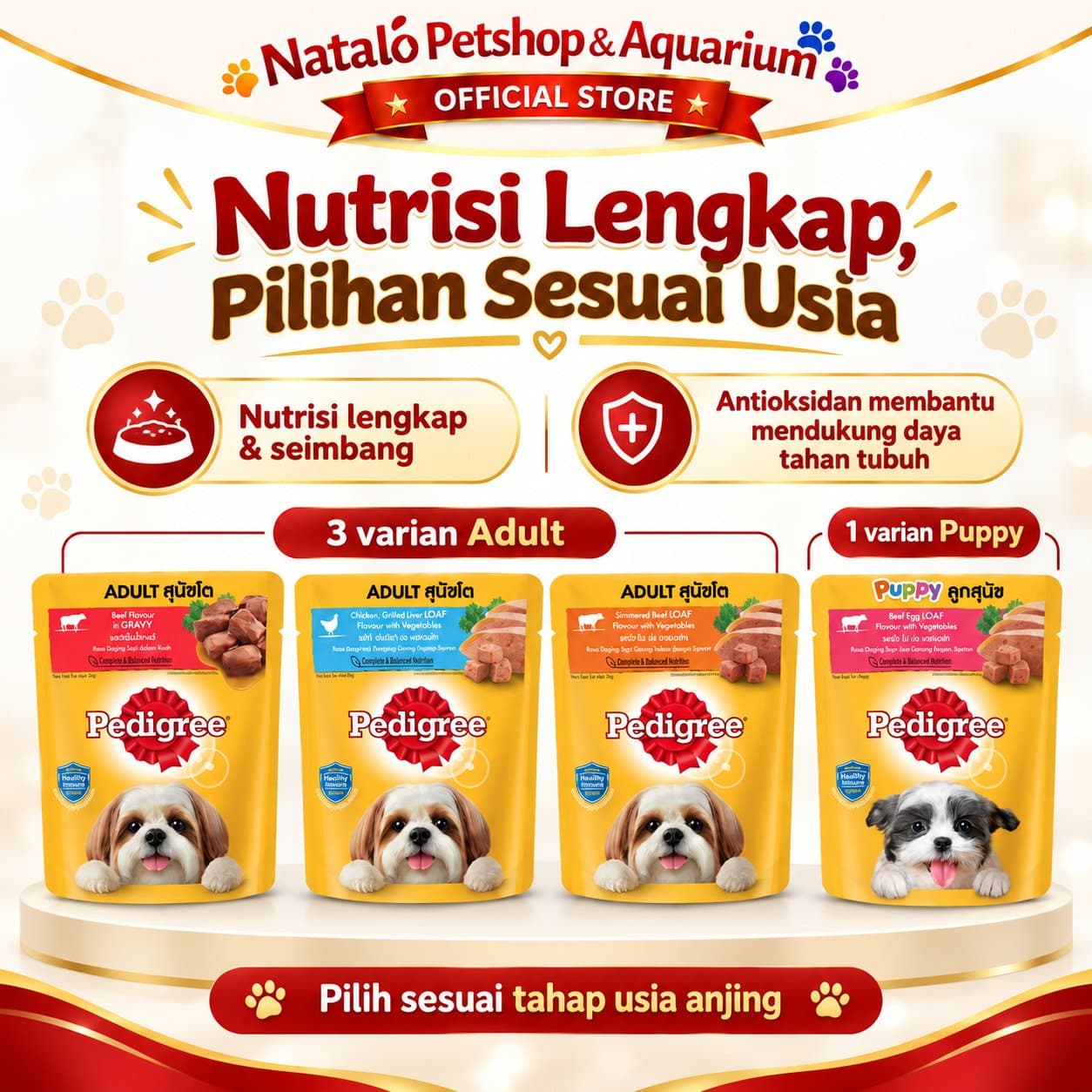 Pedigree 80GR Makanan Anjing Basah Pouch Adult & Puppy | Beef Gravy, Chicken Liver, Beef Loaf, Beef Egg | Wet Dog Food 80 GR - gambar 2