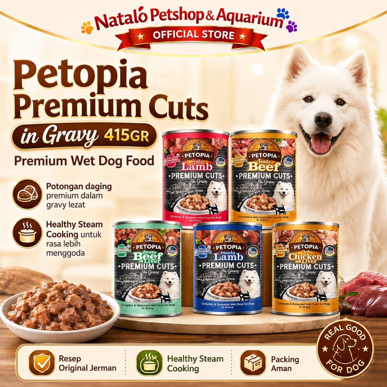 Petopia Premium Cuts in Gravy Dog Wet Food 415GR -  Makanan Basah Kaleng Anjing 415 GR - gambar 1