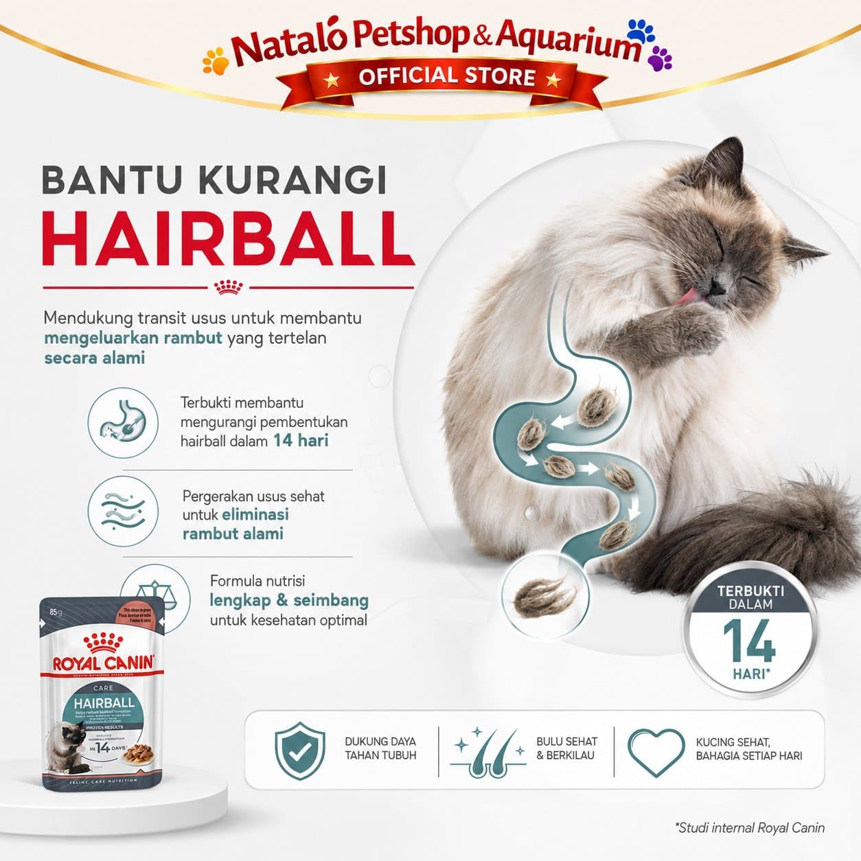 Royal Canin Hairball Care Pouch Wet Cat Food 1 BOX isi (12pcs X 85gr) - Makanan Basah Saset Kucing untuk Hair Ball - gambar 2