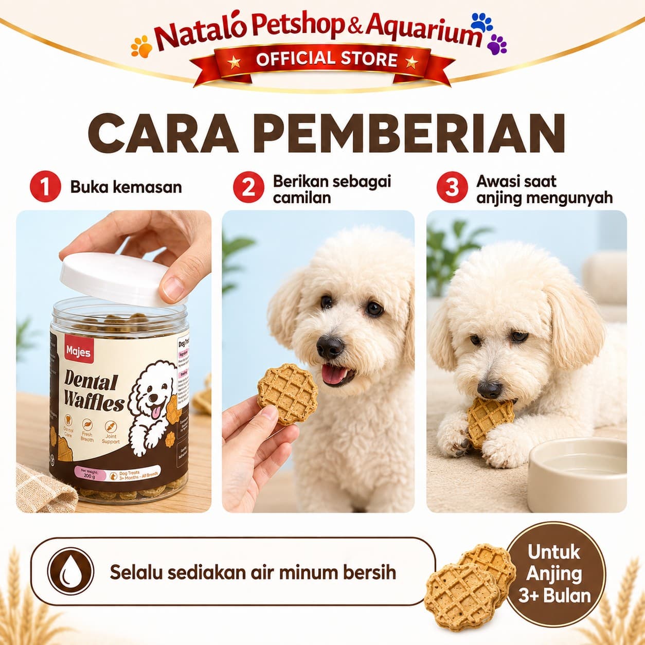 Majes Dental Waffles 200GR for Puppy and Adult Dog - Dental Biscuit - Snack Karang Gigi untuk Anak dan Anjing Dewasa 200 GR - gambar 3