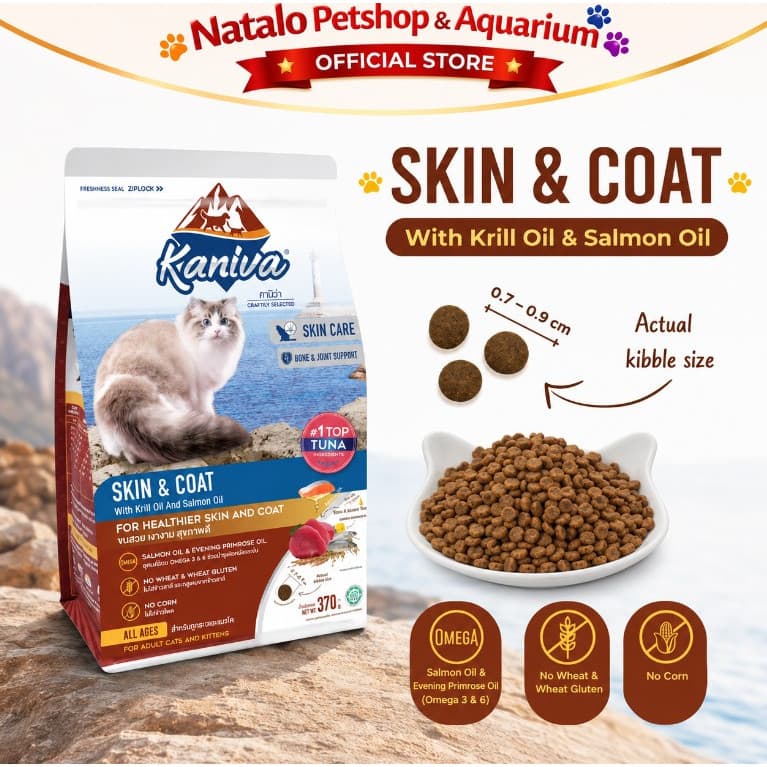 Kaniva Skin & Coat 370GR Tuna with Krill and Salmon oil Dry Cat Food - Care Makanan Kucing khusus Untuk Perawatan Kulit & Bulu All Life Stages Adult Kitten Dewasa Anak 370 GR - gambar 3