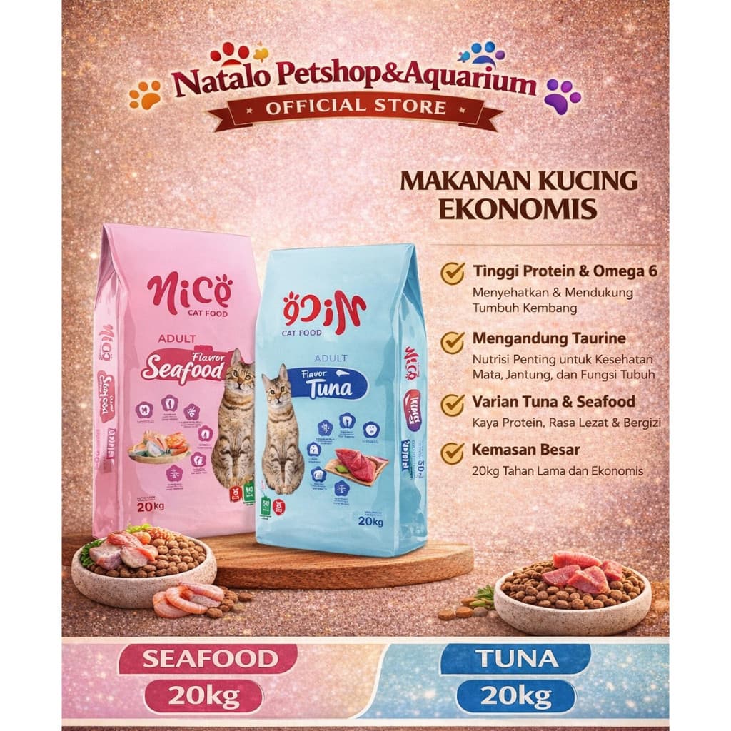 Nice Cat Adult Dry Cat Food Tuna/Salmon - Makanan Kucing Dewasa 20KG - gambar 1