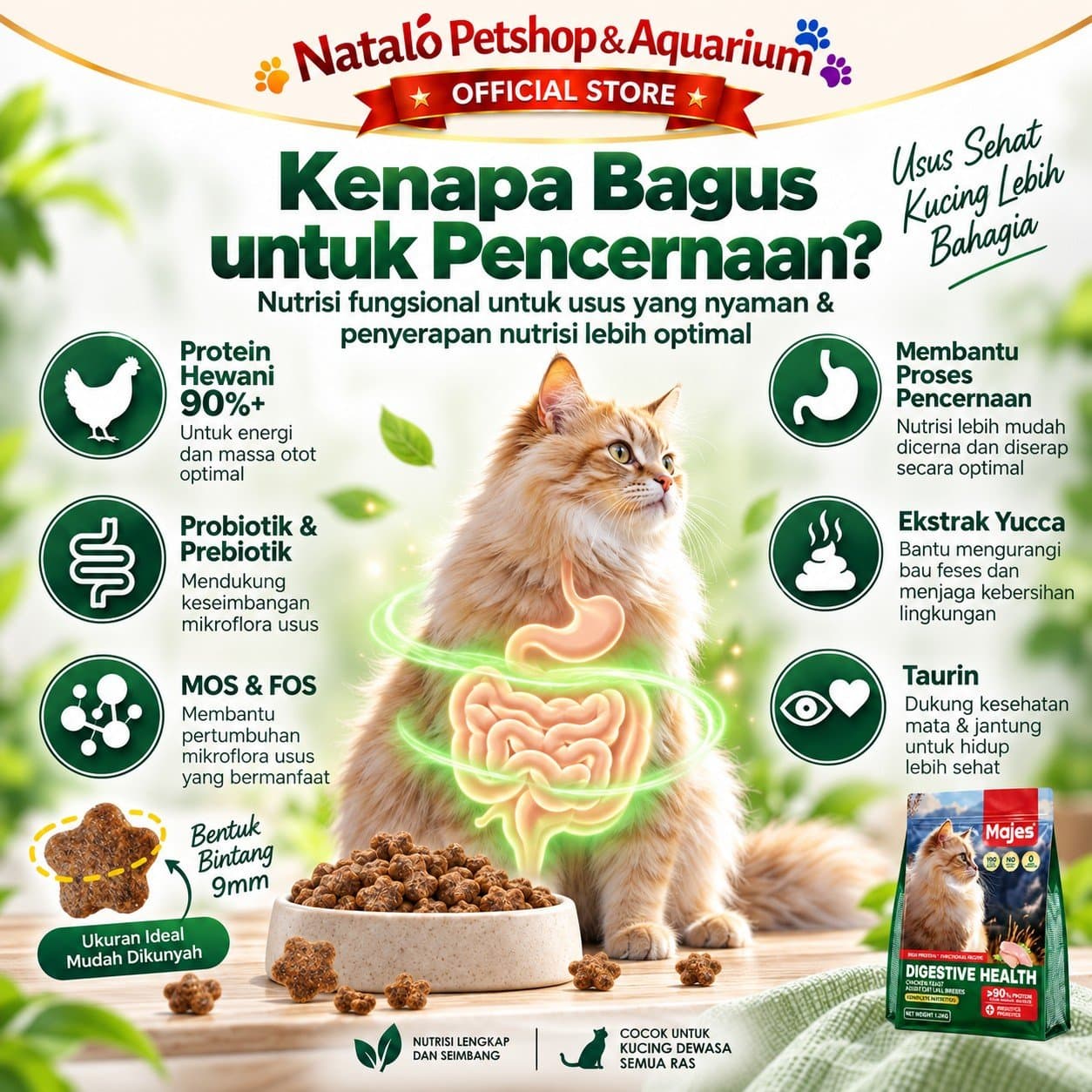 MAJES High Protein Digestive Health Chicken Feast Adult Dry Cat Food 400GR / 1.2KG - Makanan Kucing Dewasa untuk Kesehatan Pencernaan 400 GR / 1.2 KG - gambar 2