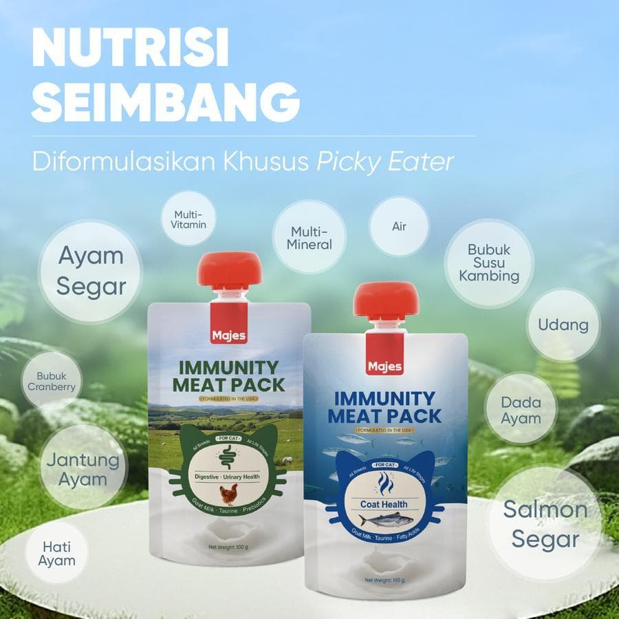 MAJES Immunity Meat Pack for Cats Digestive Urinary Coat Health - Makanan Premium Basah Kucing 100Gr - gambar 1