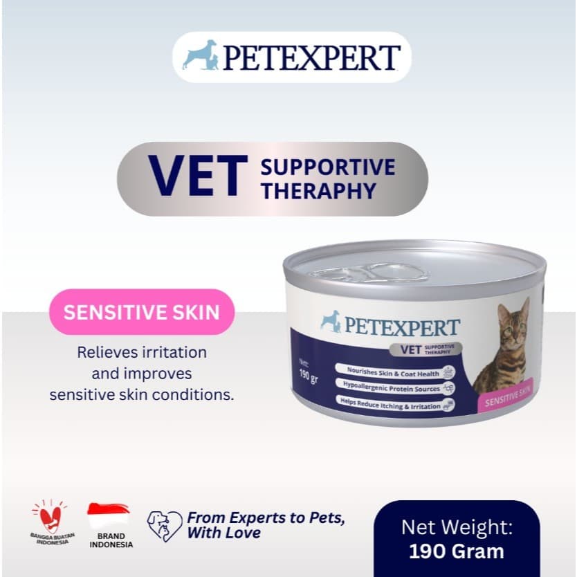 Pet Expert SENSITIVE SKIN for CAT 190GR - Vet Supportive Therapy Treatment / Makanan Basah Kaleng Kulit Sensitif PETEXPERT - gambar 1