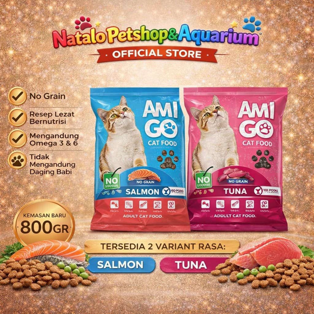 AMIGO Dry Adult Cat Food 800 GR - Makanan Kering Kucing Dewasa Tuna / Salmon 800Gr - gambar 1