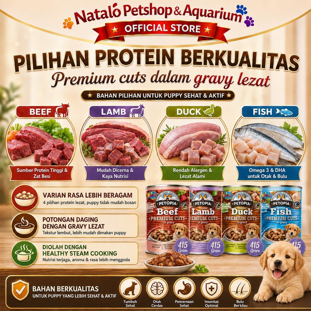 Petopia Premium Cuts in Gravy Puppy 415GR Dog Wet Food - Makanan Basah Kaleng Anjing 415 GR Premium - gambar 4