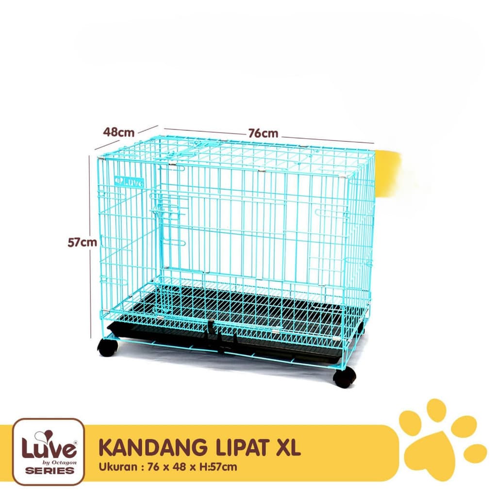 Kandang 75 / XL - Merk Luve by Octagon Kandang Besi Lipat Hewan Kucing Anjing Kelinci Ukuran 76x48x57cm