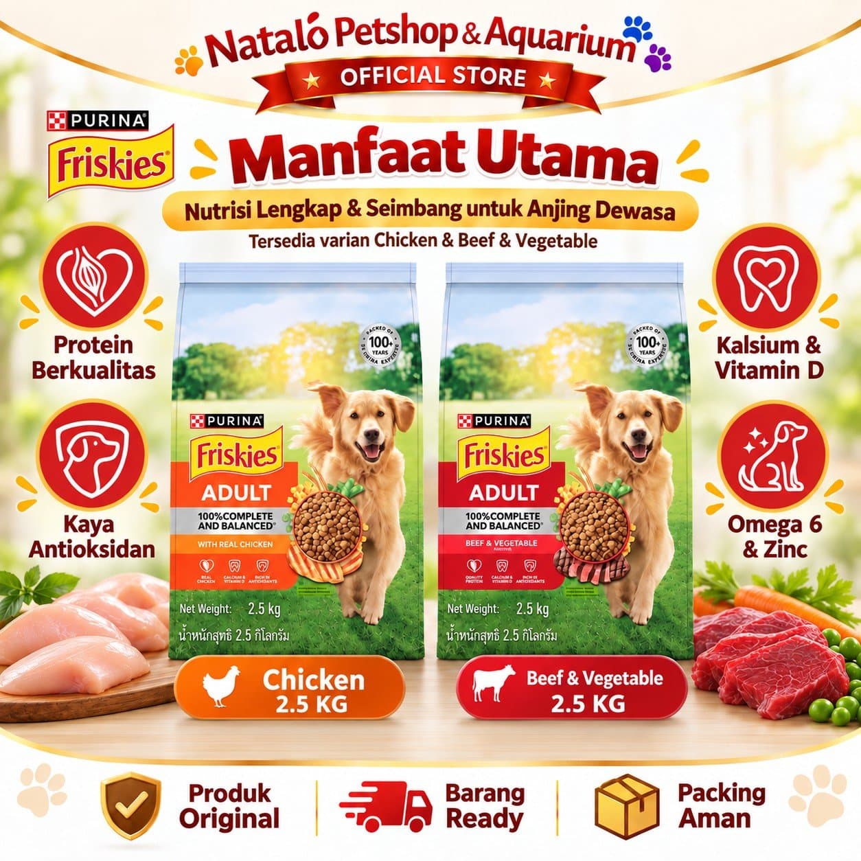 Friskies Real Chicken / Beef & Vegetable 2.5KG Adult Dry Dog Food - Makanan Kering Anjing Dewasa Rasa Sapi / Ayam 2.5 KG - gambar 2