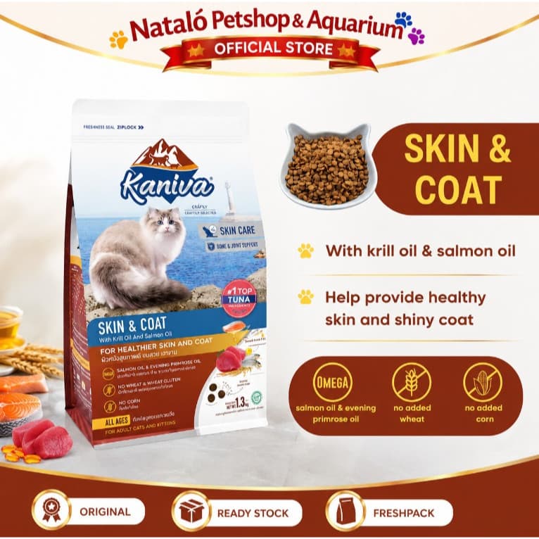 Kaniva Skin & Coat 1.3KG Tuna with Krill and Salmon oil Dry Cat Food - Care Makanan Kucing khusus Untuk Perawatan Kulit & Bulu All Life Stages Adult Kitten Dewasa Anak 1.3 KG - gambar 2