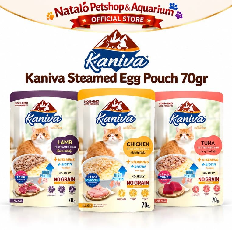 Kaniva Steamed Egg Pouch 70gr Wet Food Kucing Chicken Tuna Lamb High Protein No Grain Makanan Kucing Basah - gambar 6