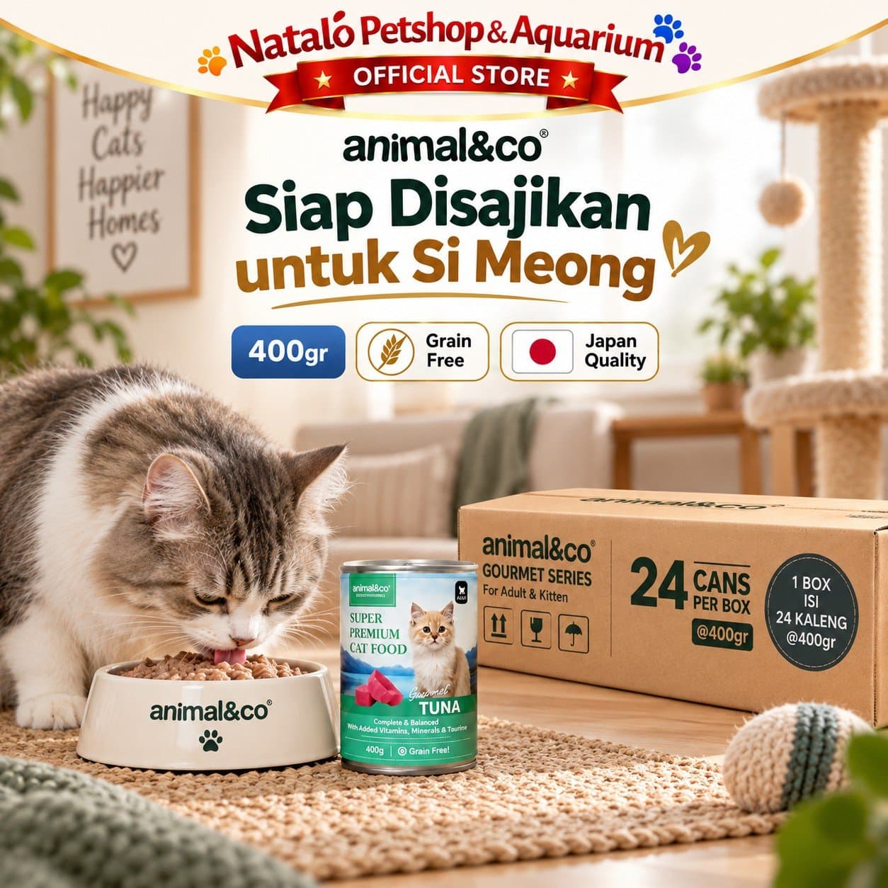 Animal&Co Gourmet Kitten / Adult 1 DUS (24pcs x 400gr) Wet Super Premium Cat Food - Makanan Basah Kaleng Anak dan Kucing Dewasa 400 GR - gambar 5