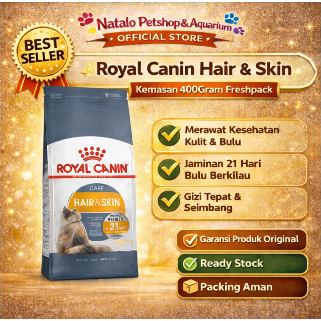Royal Canin Hair & Skin 400GR - Makanan Kucing untuk Kulit dan Bulu Super Premium Freshpack / HAIR AND SKIN CARE 400 GR - gambar 1