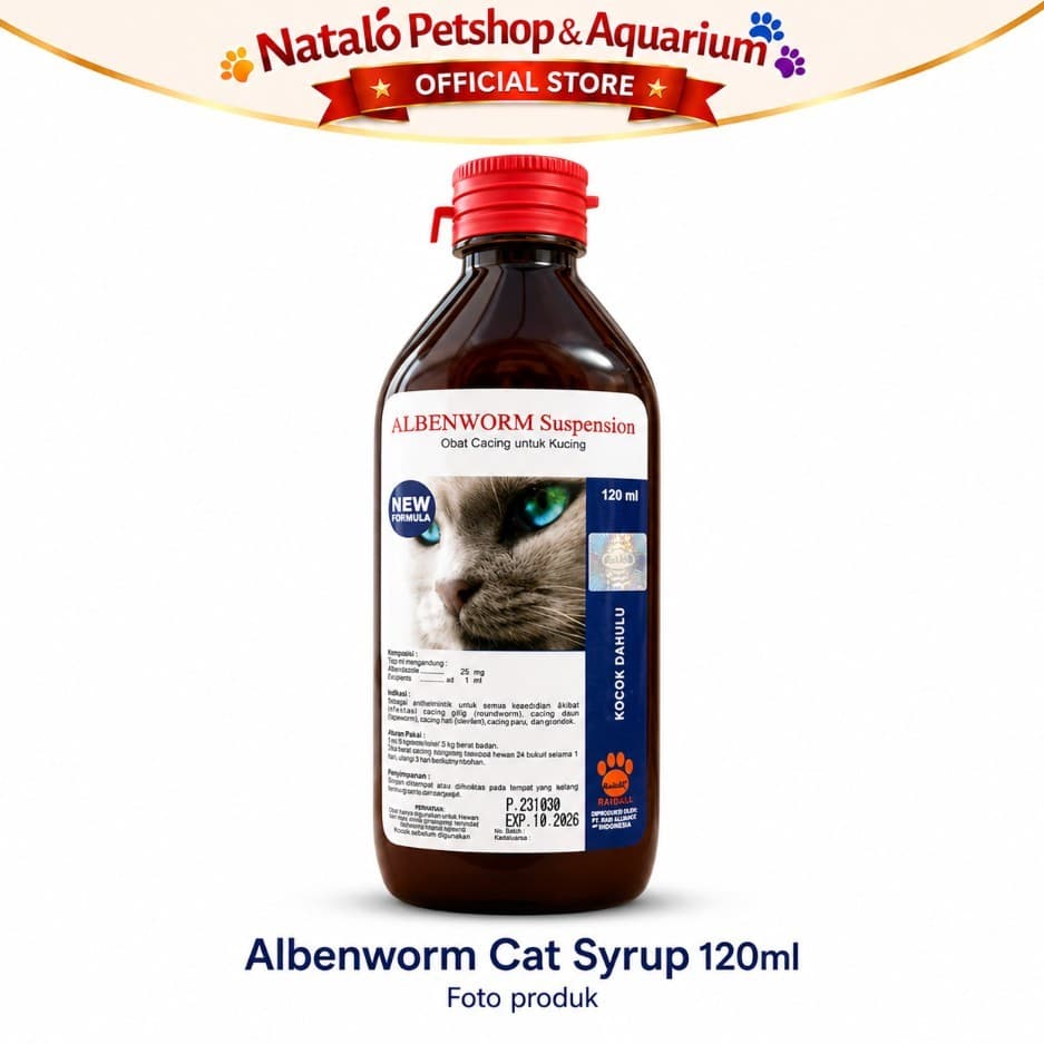 Albenworm Cat Syrup 120ML - Obat Cacing Kucing Cair Sirup Suspension 120 ML Dijamin Ampuh by Raid All Dewormer - gambar 5