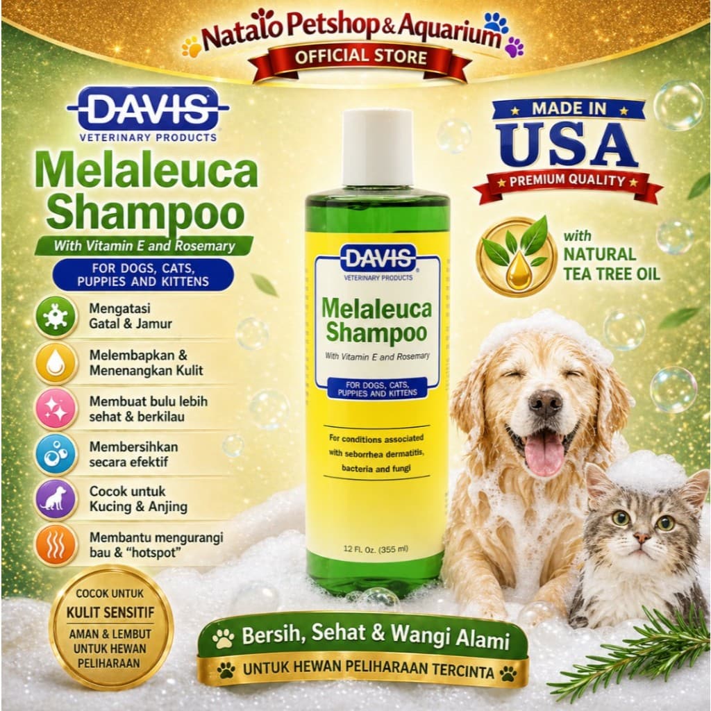 Davis Melaleuca Shampoo 355ML Anjing Kucing - Sampo Obat Jamur Hewan for Pet AMPUH Gatal Hot Spot Wangi bersih dari kotor dan bau - gambar 1