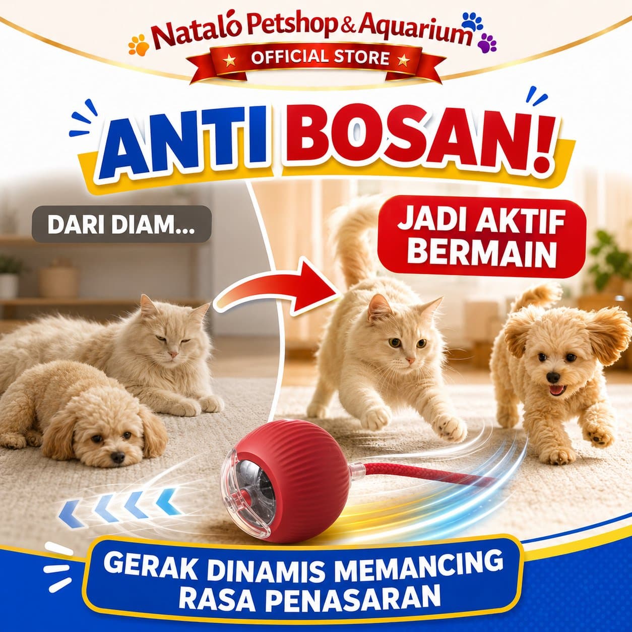 Pet Mainan Bola Listrik Berputar Otomatis / Gulir Cerdas Kucing Anjing Pintar Lucu Hewan Peliharaan Cat Dog Toy Automatic Roller Gulung TY 231 - gambar 2