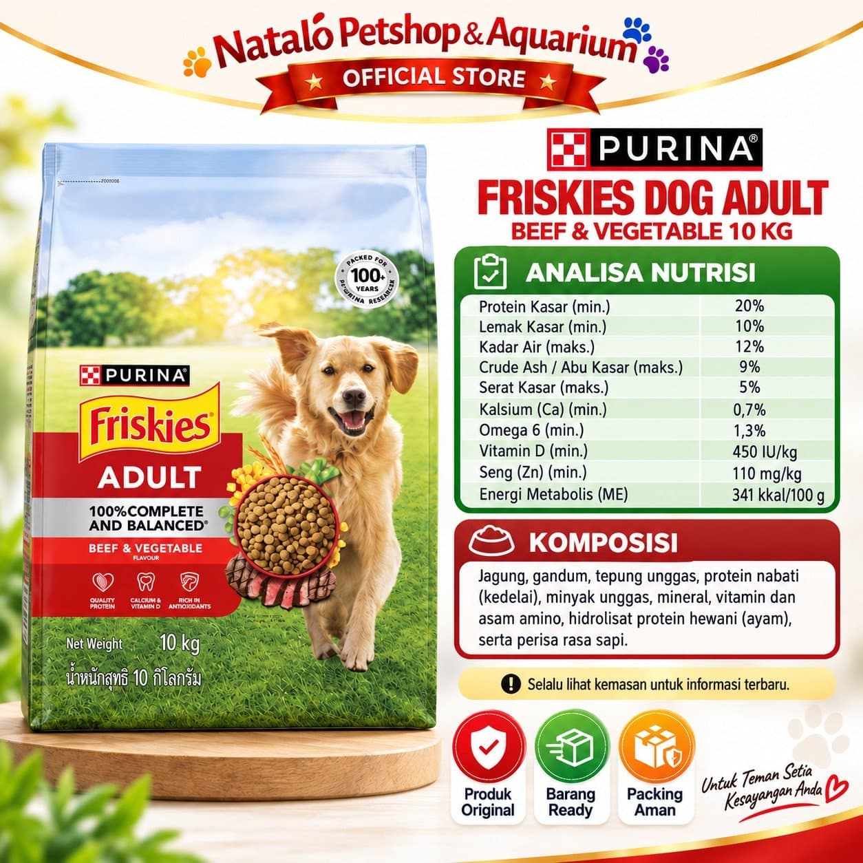 Friskies Beef & Vegetable 10KG Adult Dry Dog Food - Makanan Kering Anjing Dewasa Rasa Sapi & Sayur 10KG - gambar 4