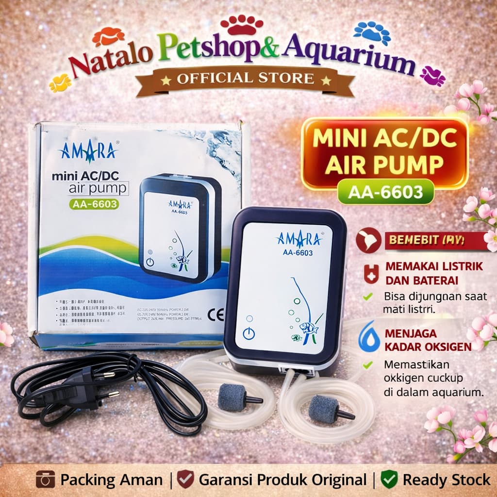 AMARA Mini AC/DC Air Pump AA 6603 - Mesin Pompa Udara Gelembung Aerasi Aerator AC DC ACDC - gambar 1