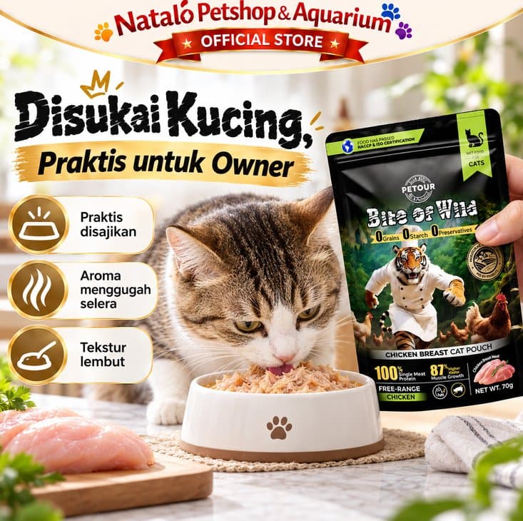 Bite of Wild Pouch Wet Cat Food 70GR All Life Stages  - Makanan Basah Saset Kucing  Semua Tahap Umur / Usia 70 GR Tuna Chicken - gambar 5