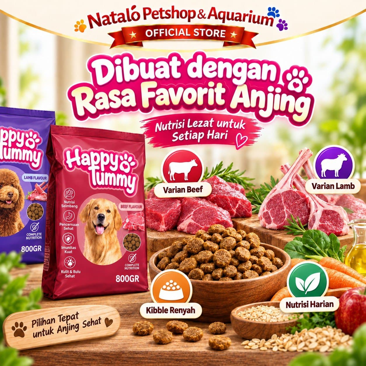 Happy Tummy Dry Adult Dog Food Beef / Lamb 800GR - Makanan Kering Anjing Dewasa 800 GR - gambar 4