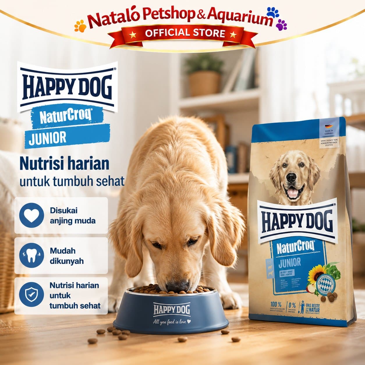Happy Dog NaturCroq Junior 15KG Medium Large Breed Dog Food - Makanan Anak Anjing Ras Besar 15 KG - gambar 5