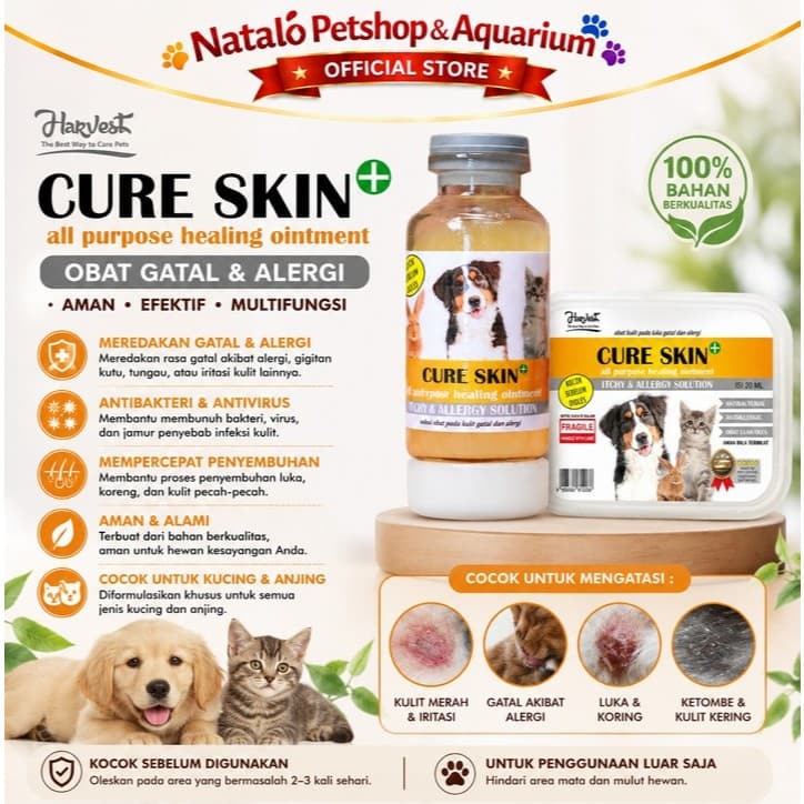 Obat Gatal Alergi Hewan Kucing Anjing / Harvest Cure Skin Oles Kulit for Pet Cat Dog Itchy Allergy Jamur Kurap Infeksi Kudis Bakteri Virus Demodex - gambar 1