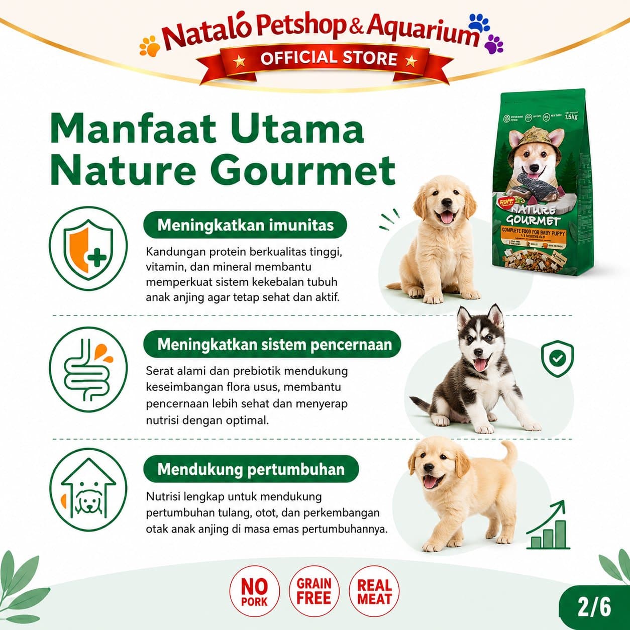 Kitchen Flavor Nature Gourmet Silky Fowl Complete Dog Food for Baby Puppy 1.5KG - Makanan Anak / Bayi Anjing 1.5 KG - gambar 2