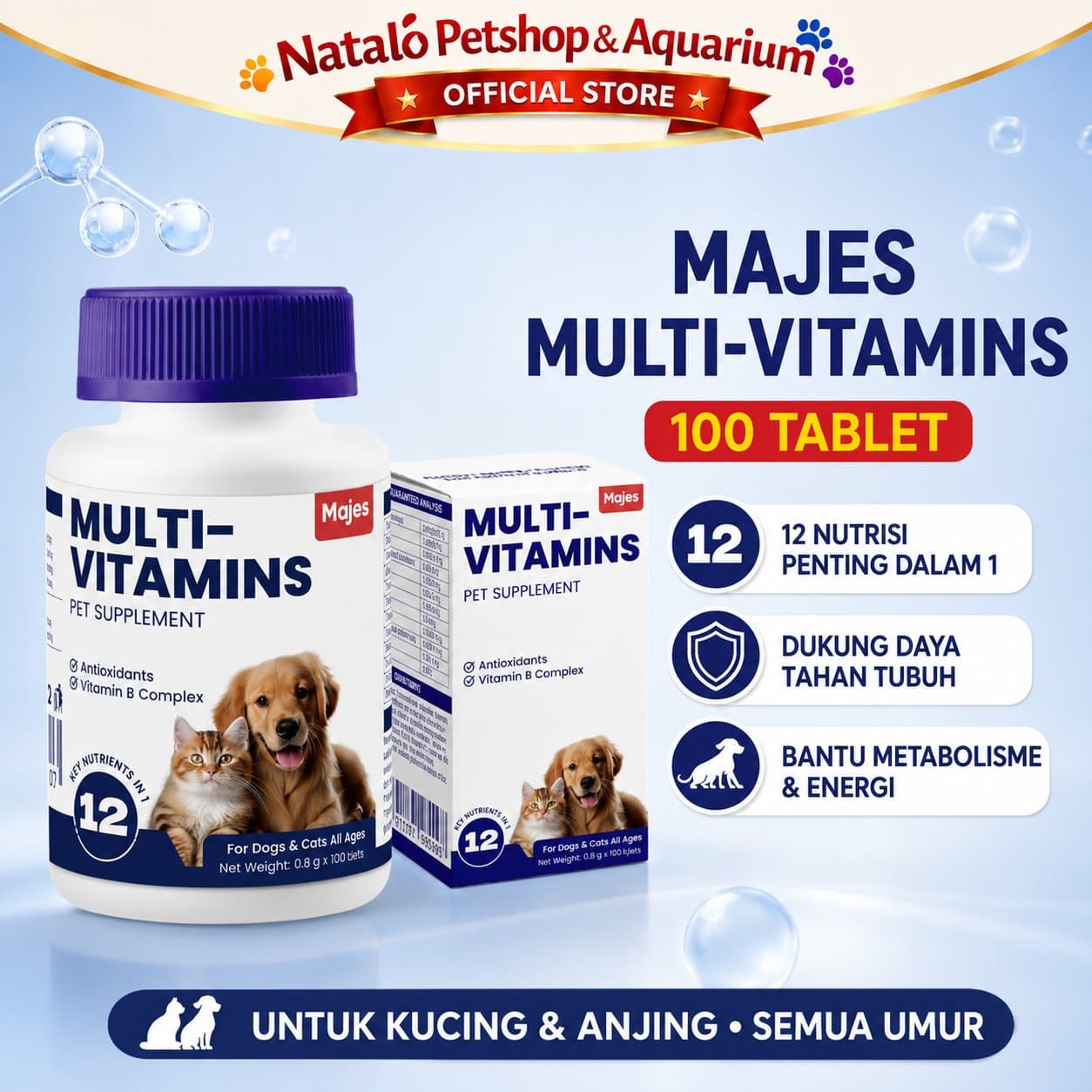 MAJES Multi-Vitamins isi 100 Tablets / Multivitamin Pet Supplements - Vitamin Kucing dan Anjing - gambar 3