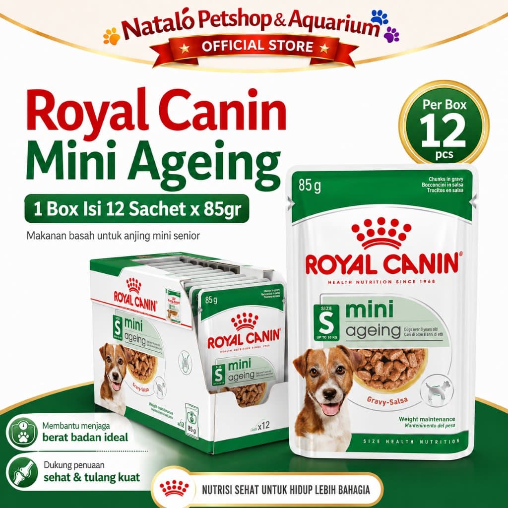 Royal Canin Mini Ageing 8+ Pouch Senior Wet Food 1 BOX isi (12pcs X 85gr) - Makanan Basah Saset untuk Anjing Tua