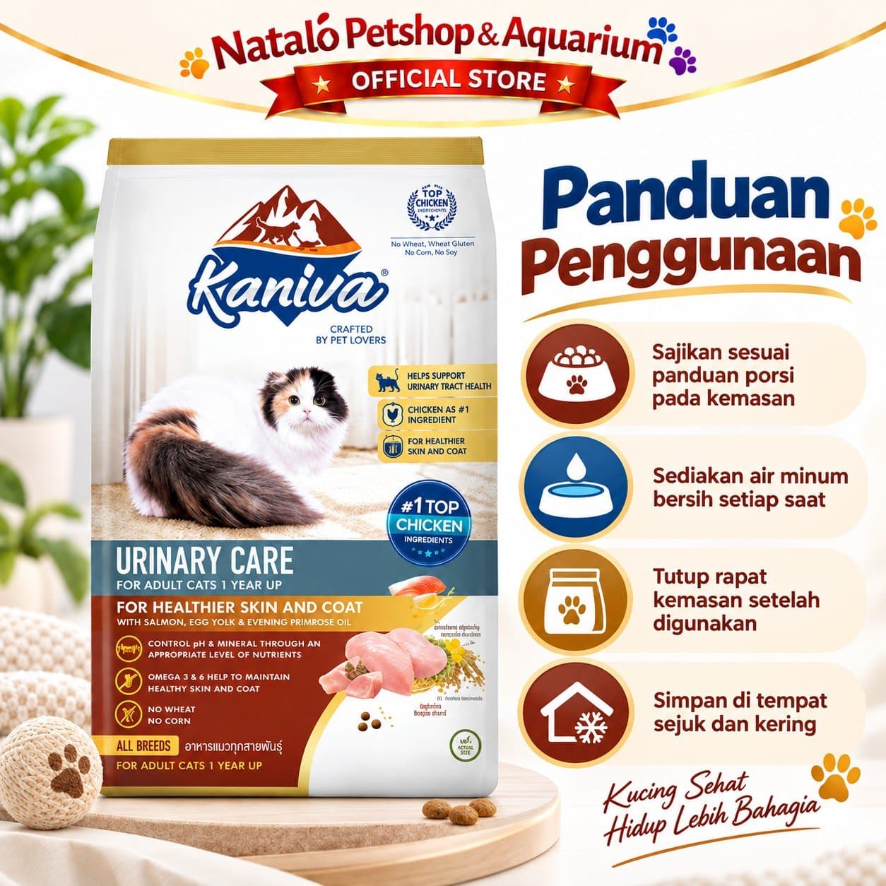 Kaniva Urinary Care Cat 1.3KG Dry Food - Masalah Kantung Kemih Susah Pipis - Holistic Healthy Skin and Coat - Premium Makanan Kucing Kering untuk Segala Usia All Life Stages Adult Kitten Dewasa Anak K - gambar 3