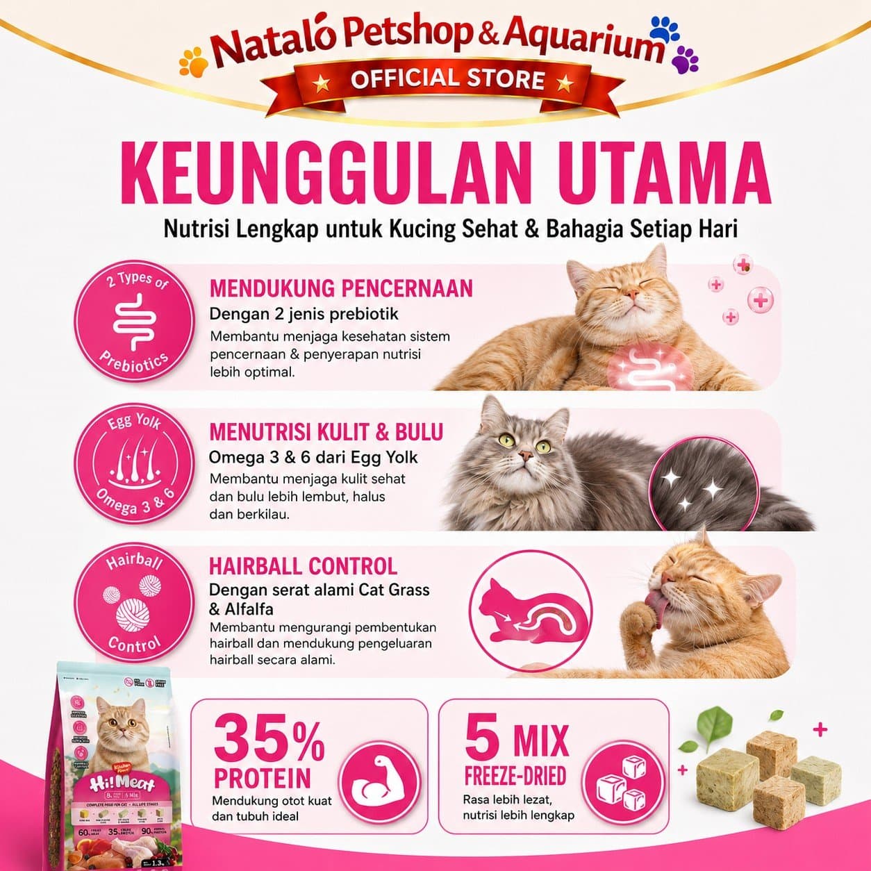 Kitchen Flavor Hi!Meat Complete Cat Food for All Life Stages 1.3KG No Pork - Makanan Kucing Semua Umur Hi Meat / Hi-Meat / Hi! Meat / Himeat 1.3 KG - gambar 2