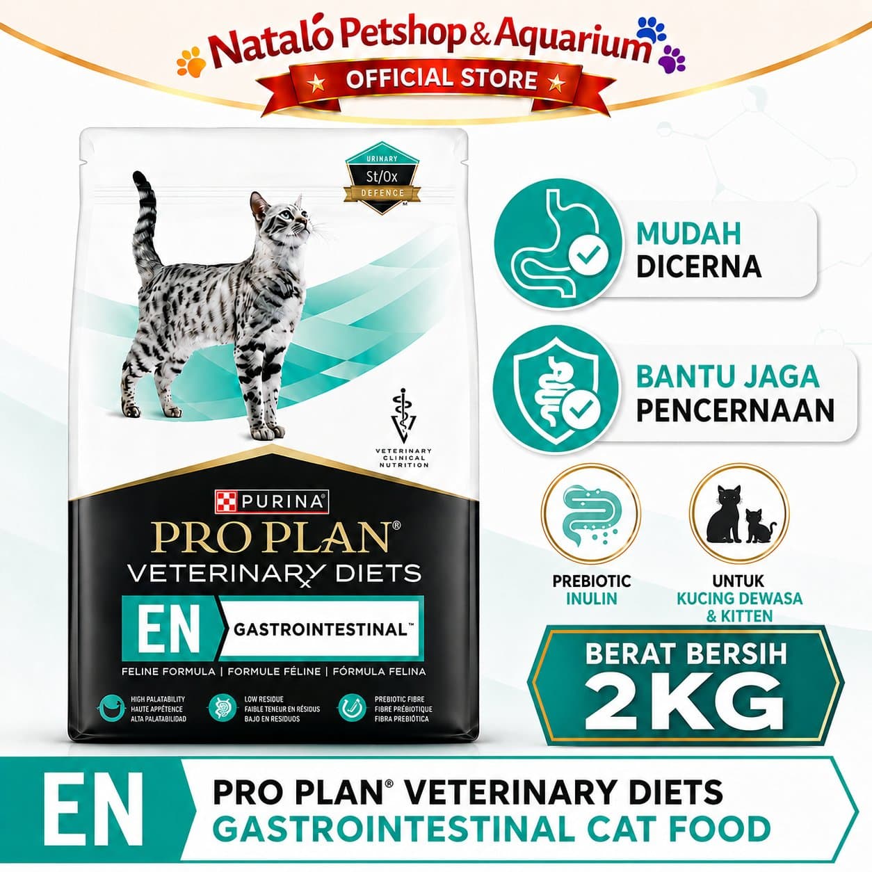 Pro Plan Gastrointestinal 2 KG - Makanan Kucing Dewasa PROPLAN untuk Pencernaan Mencret Diare Freshpack 2KG / Gastro Intestinal Cat - Veterinary Diets Dry Food - gambar 1