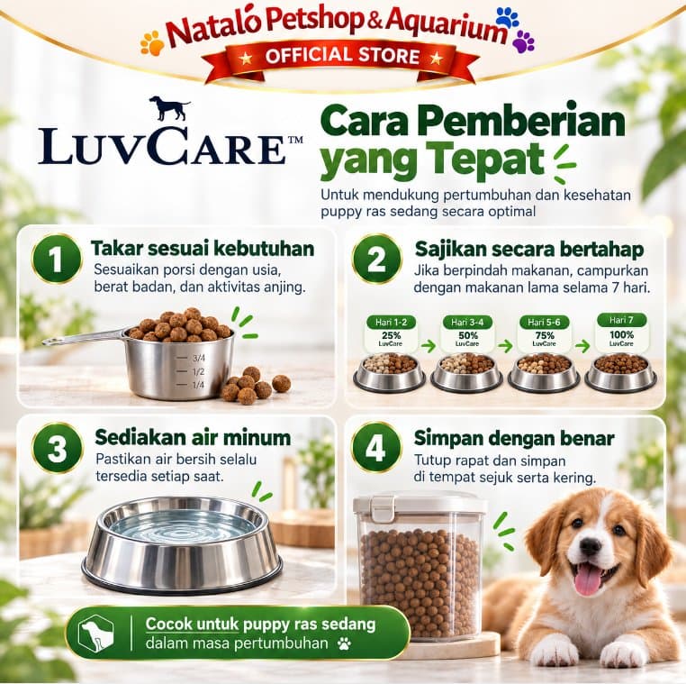 Luv Care Puppy Medium Breed Triple Omega 9KG Dog Food Makanan Anjing Kering Puppy Kulit Bulu Pencernaan - gambar 4