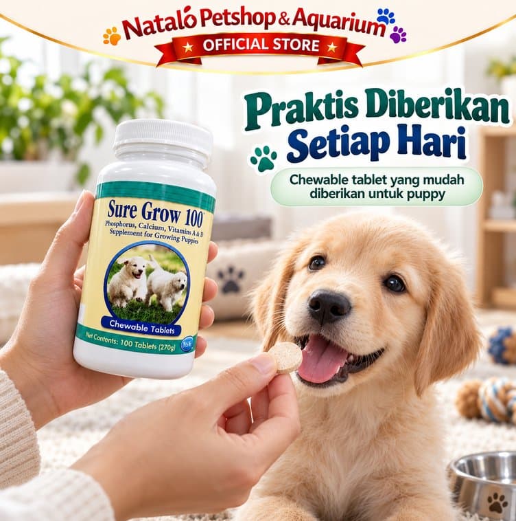 Sure Grow 100 Tablet Vitamin Anjing Puppy Calcium Kalsium Fosfor Vitamin A D Suplemen Pertumbuhan Tulang & Gigi - gambar 5